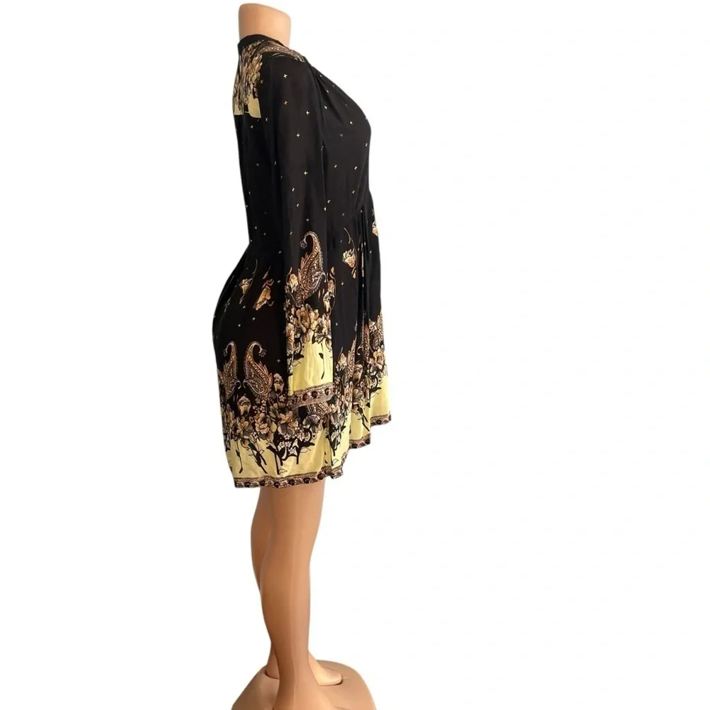 Free People Sierra Valley Printed Shirtdress Black & Cream